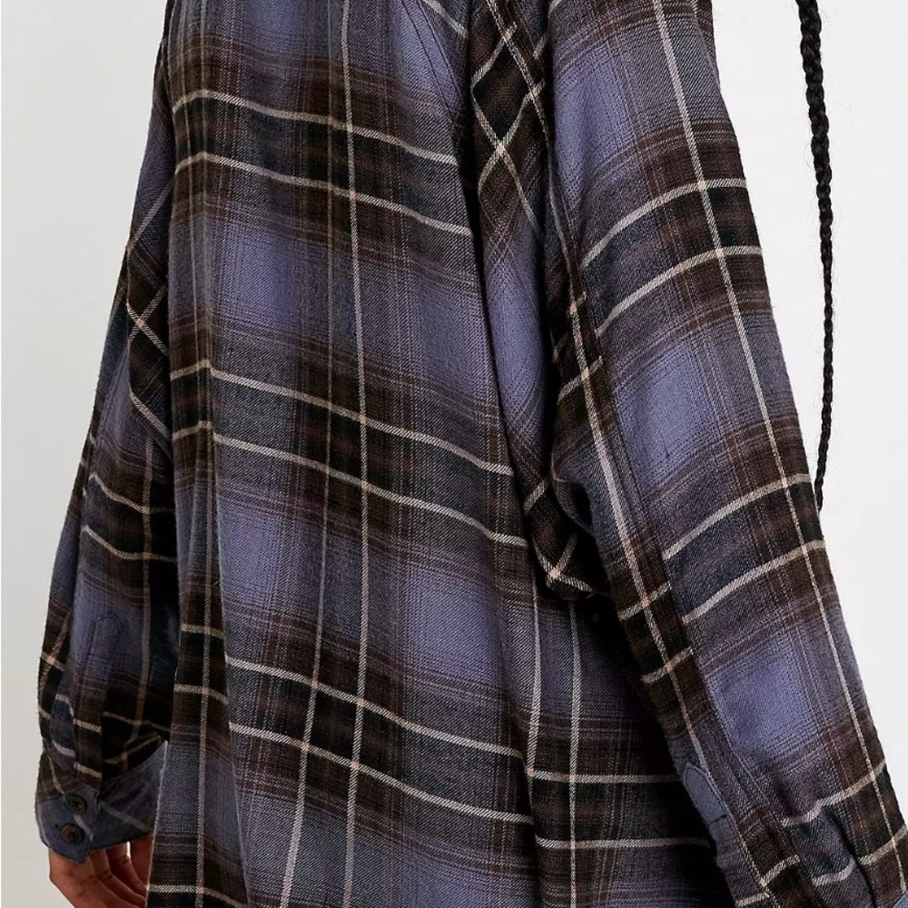 Uo Brendan Brown Drapey Flannel Button-Through Sh… - image 2